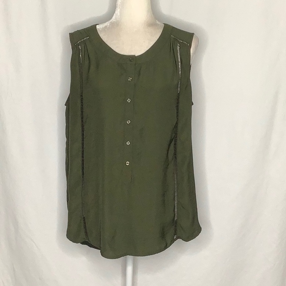 Merona Dark Olive Sleeveless Popover Tunic Blouse With Cut Out Lace Detail XXL